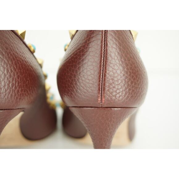 Valentino Brown Leather Rockstud Rolling Pointy Pumps - Picture 11 of 12
